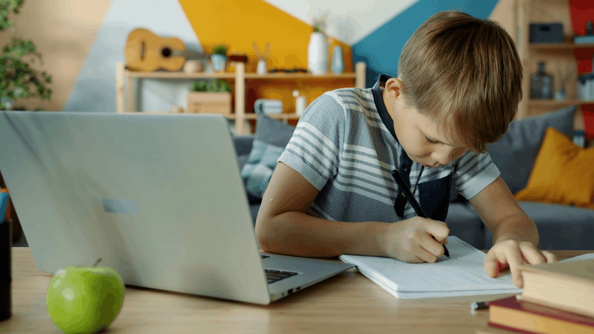 Student learning foundational math at home