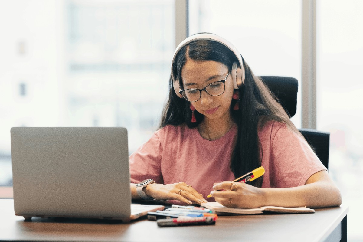 Student focused on online math study session
